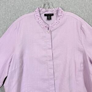 Anne Carson 100% Linen Tunic Size 2X Plus 3/4 Sleeve Sequins Pastel Minimalist